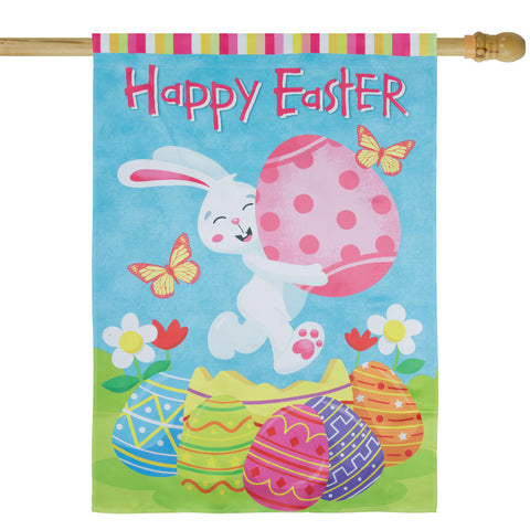 Happy Easter Bunny With Eggs Outdoor House Flag 28" X 40"