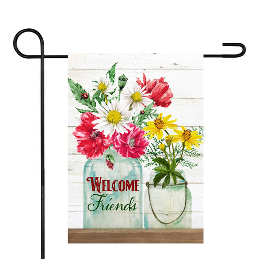 Welcome Friends Spring Bouquet Outdoor Garden Flag