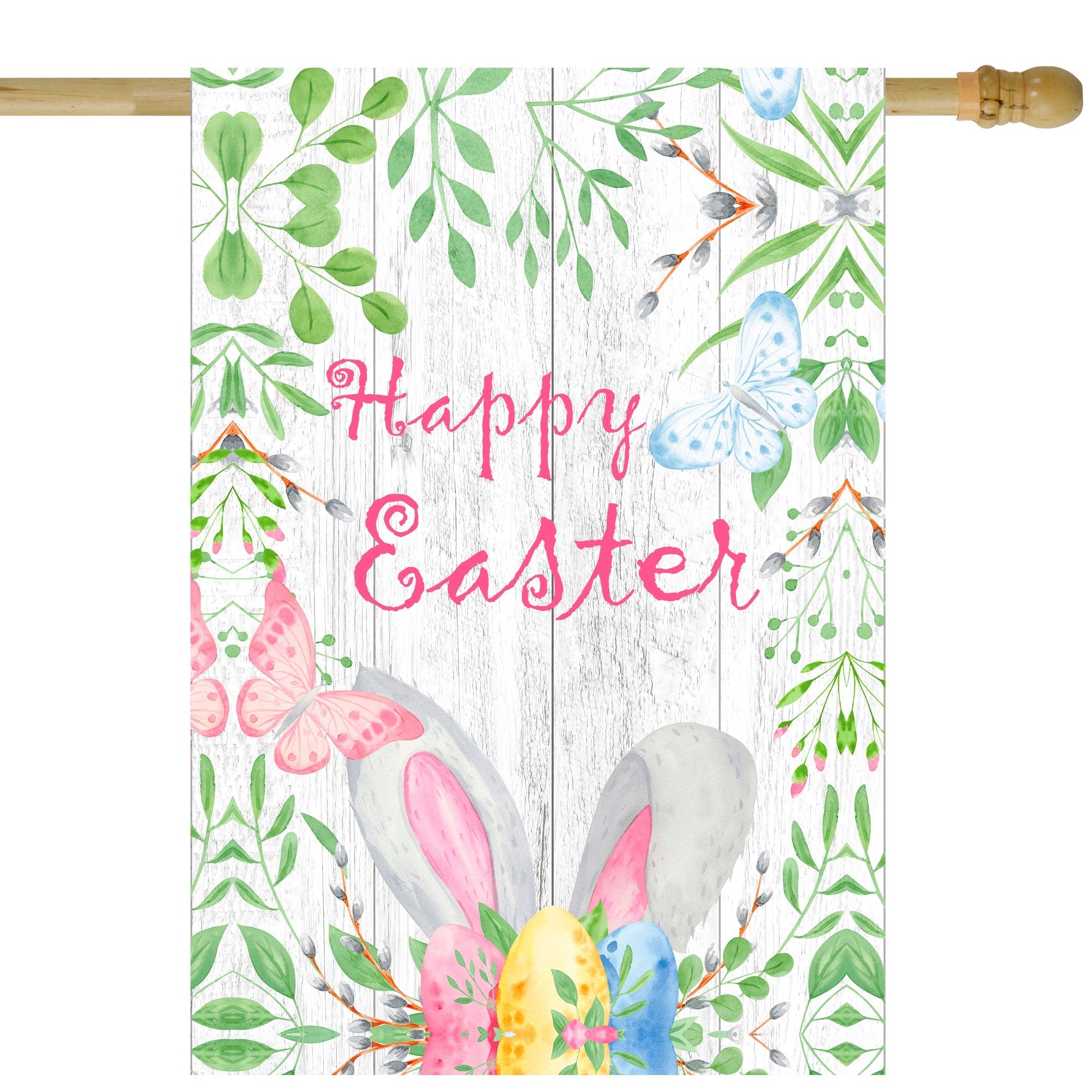  Happy Easter Bunny Ears Outdoor House Flag - Pink - Bonton