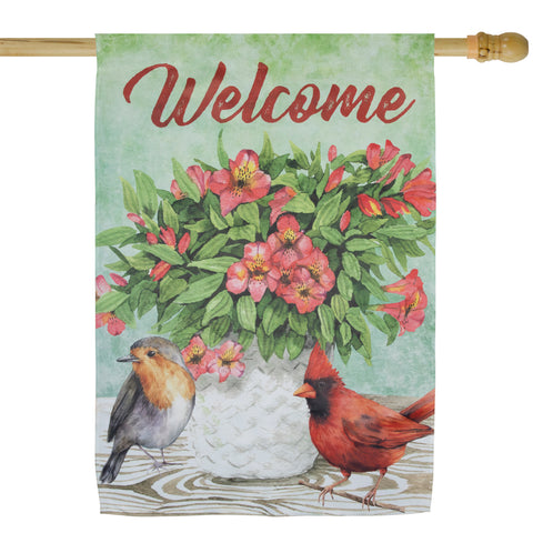 Welcome Cardinal Bird and Spring Bouquet Flag 28" X 40"