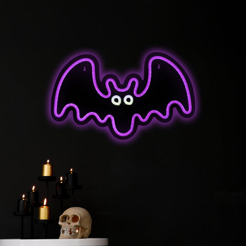 LED Lighted Neon Style Bat Halloween Window Silhouette - 15" - Purple