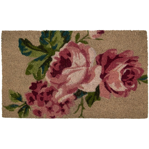Natural Coir Pink and Green Floral Spring Doormat 18" X 30"