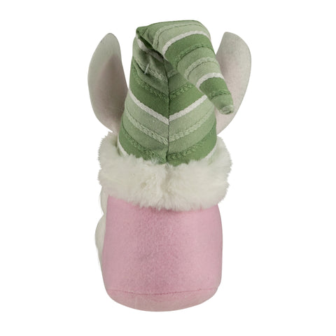 13" Pink and Green Gnome Girl With Bunny Ears Easter Figure