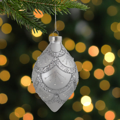 5" Silver Glitter Cosmoid Finial Glass Christmas Ornament