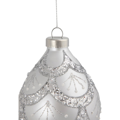 5" Silver Glitter Cosmoid Finial Glass Christmas Ornament