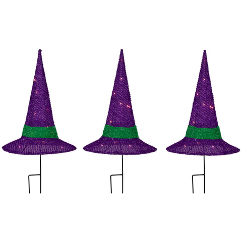 LED Lighted Witches Hat Outdoor Halloween Pathway Markers - 14" - White Lights