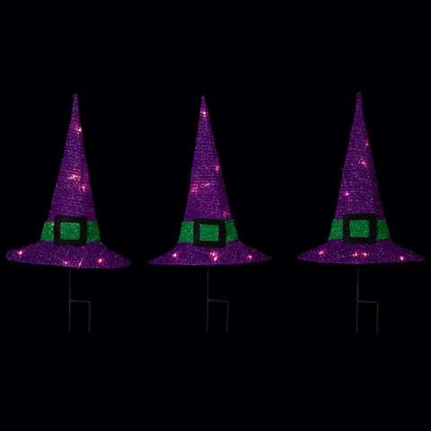 LED Lighted Witches Hat Outdoor Halloween Pathway Markers - 14" - White Lights
