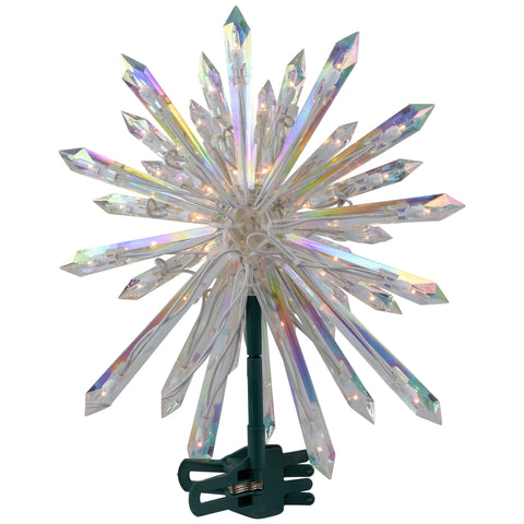 Lighted Iridescent Icicles Christmas Tree Topper - 14" - Clear Lights