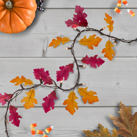 35-Count Fall Harvest Leaves Mini Light Garland Set  8.75ft Brown Wire