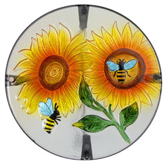 19" Sunflower and Bumblebee Glass Patio Side Table