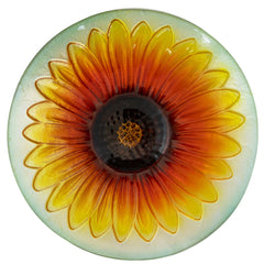 20.5" Orange and Yellow Sunflower Glass Bird Bath with Stand