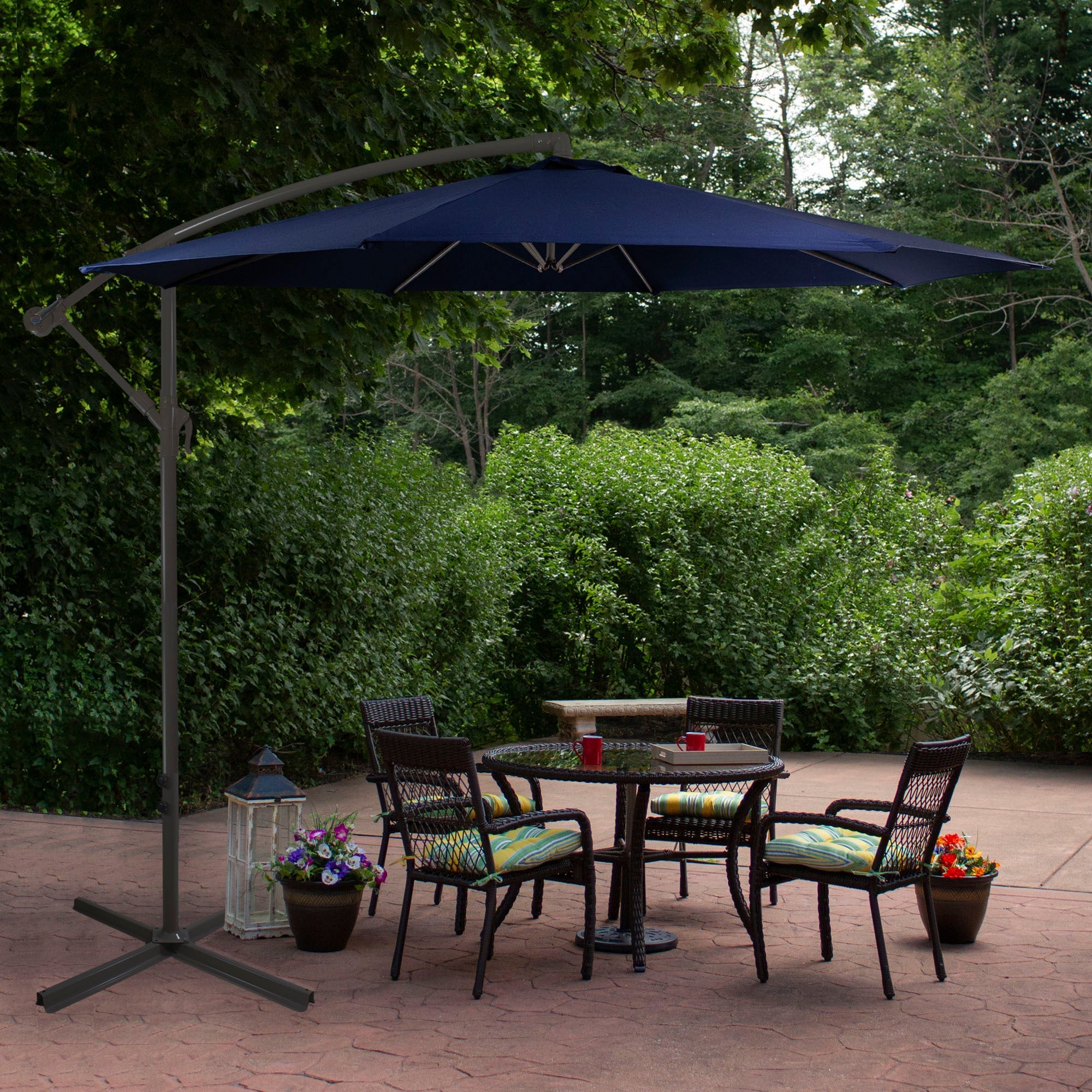  Offset Outdoor Patio Umbrella with Hand Crank - Light Blue - Bonton