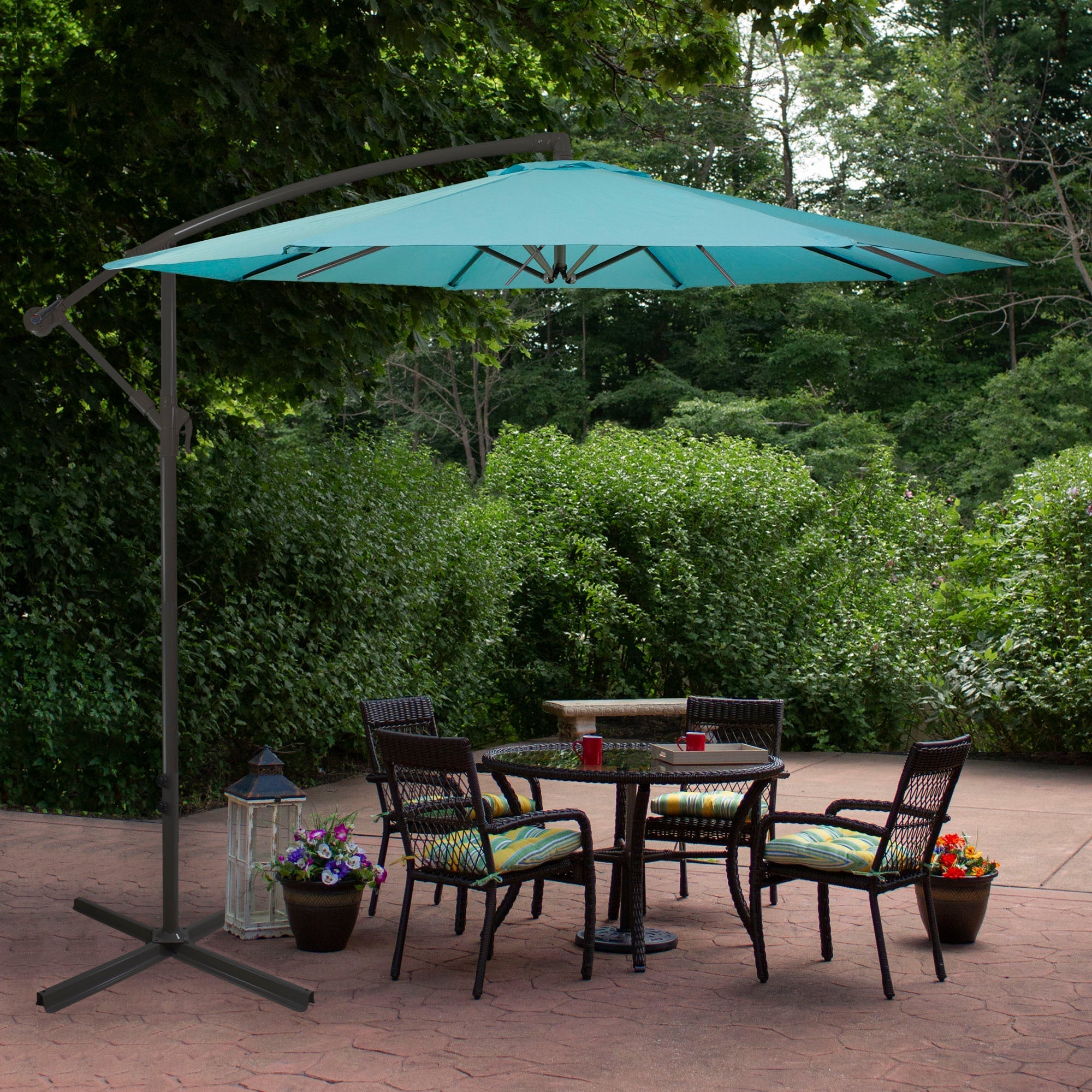  Offset Outdoor Patio Umbrella with Hand Crank - Navy - Bonton