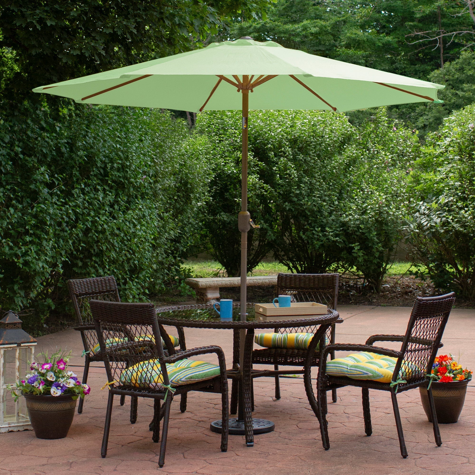  Outdoor Patio Market Umbrella with Hand Crank and Tilt - Green - Bonton