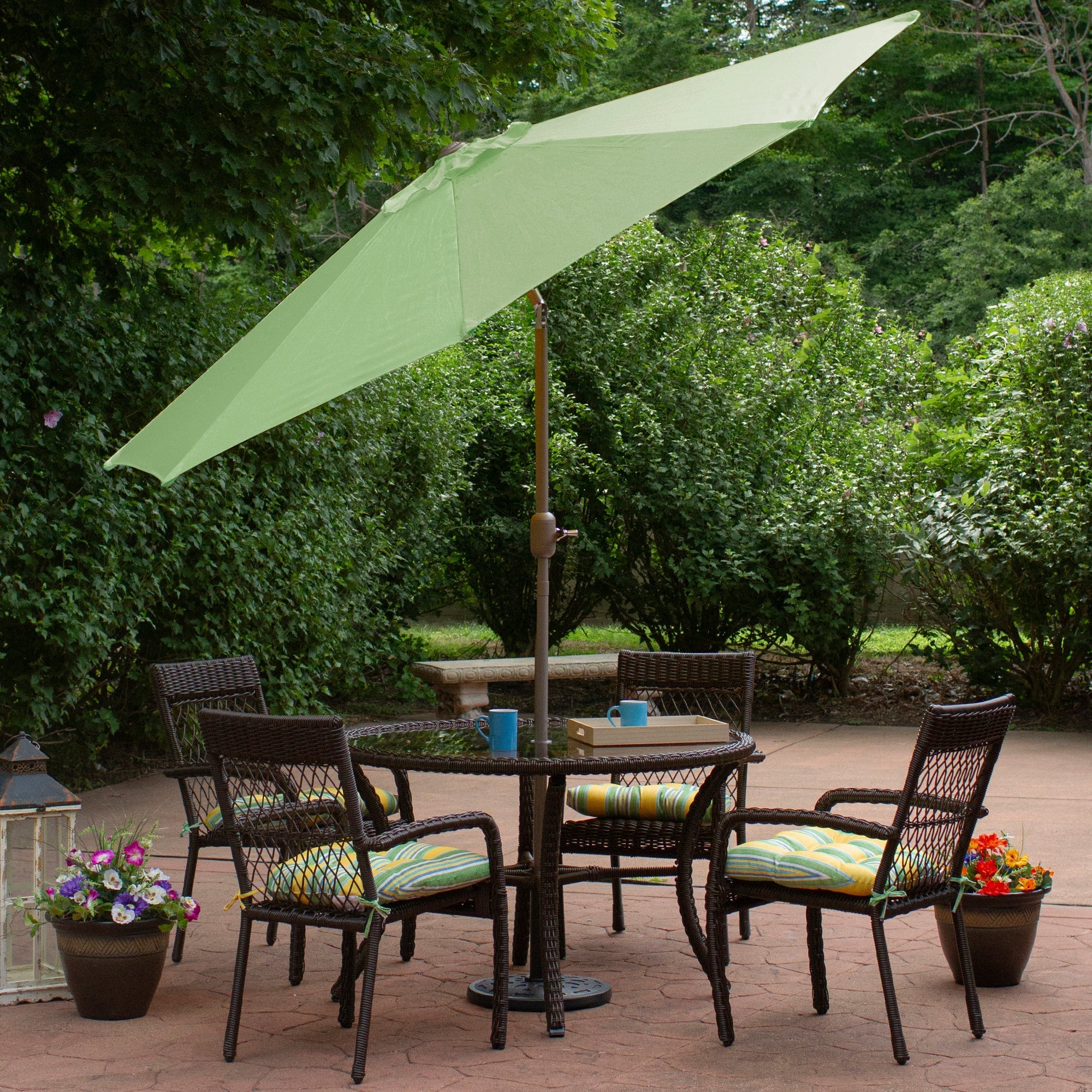  Outdoor Patio Market Umbrella with Hand Crank and Tilt - Green - Bonton