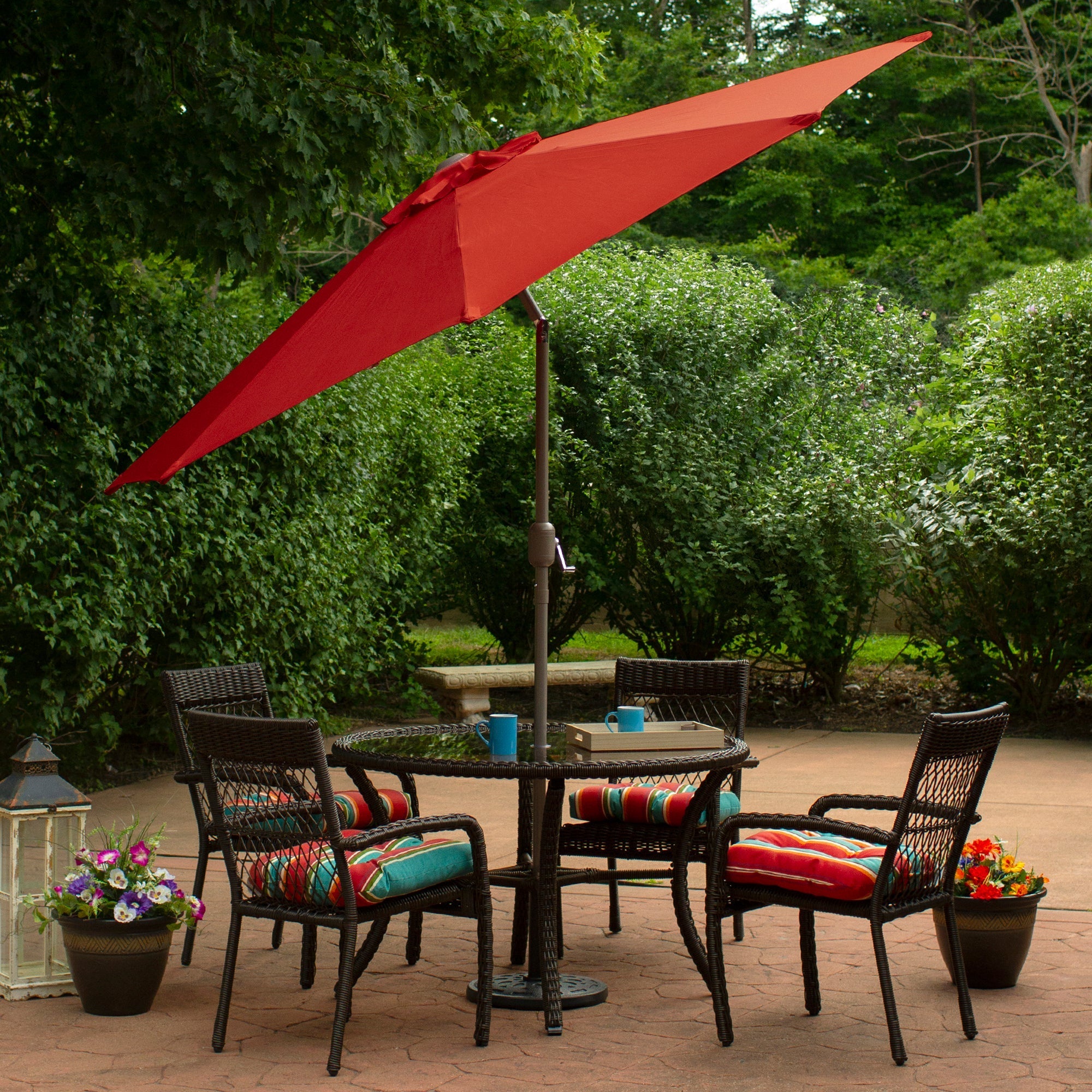  Outdoor Patio Market Umbrella with Hand Crank and Tilt - Green - Bonton