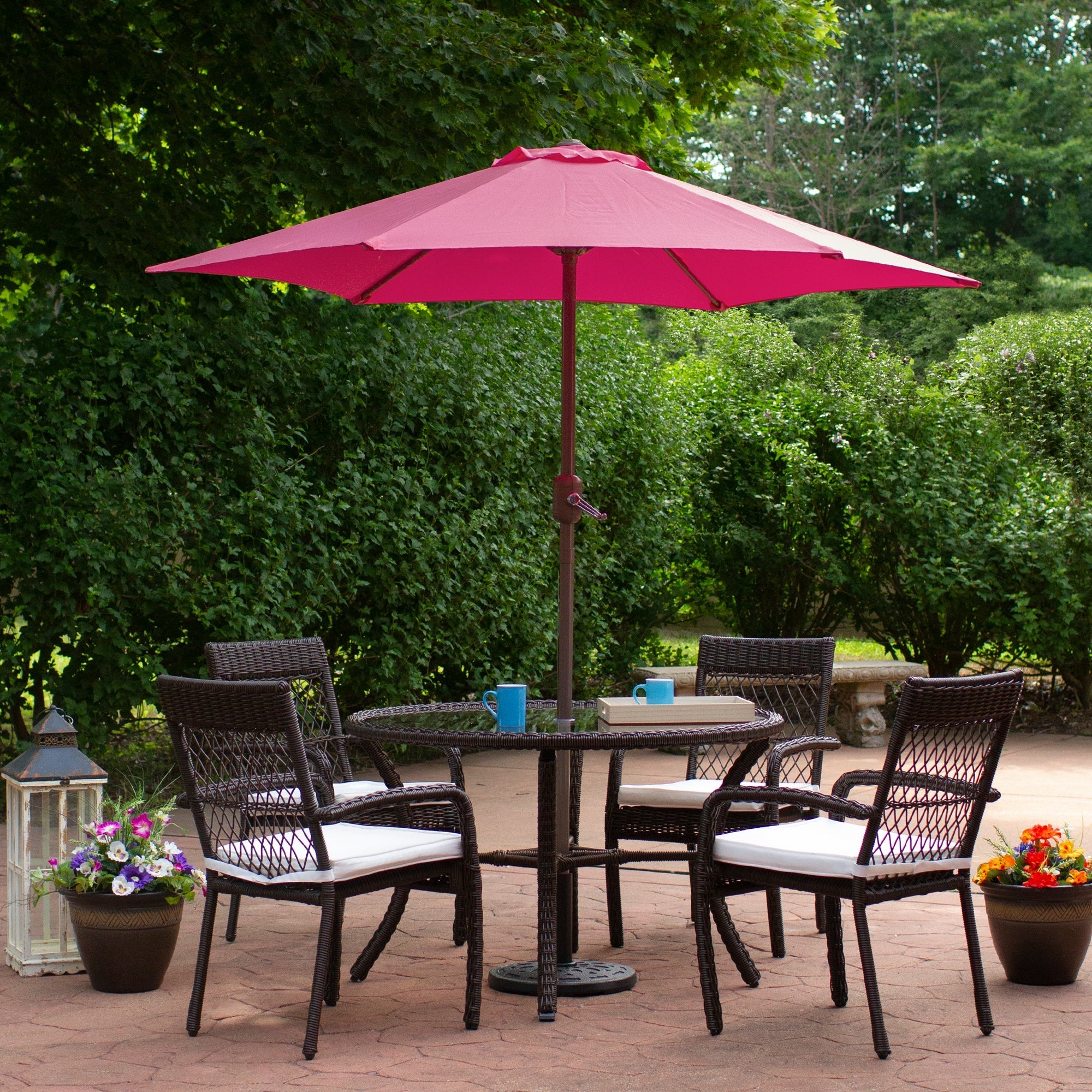  Outdoor Patio Market Umbrella with Hand Crank - Pink - Bonton