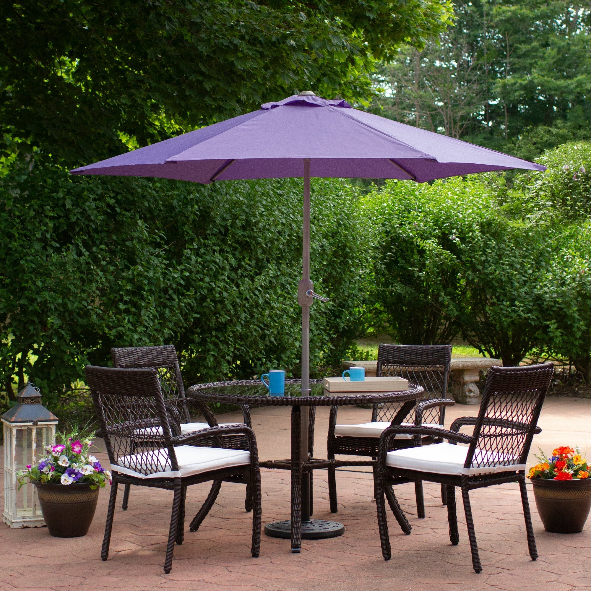  Outdoor Patio Market Umbrella with Hand Crank - Purple - Bonton