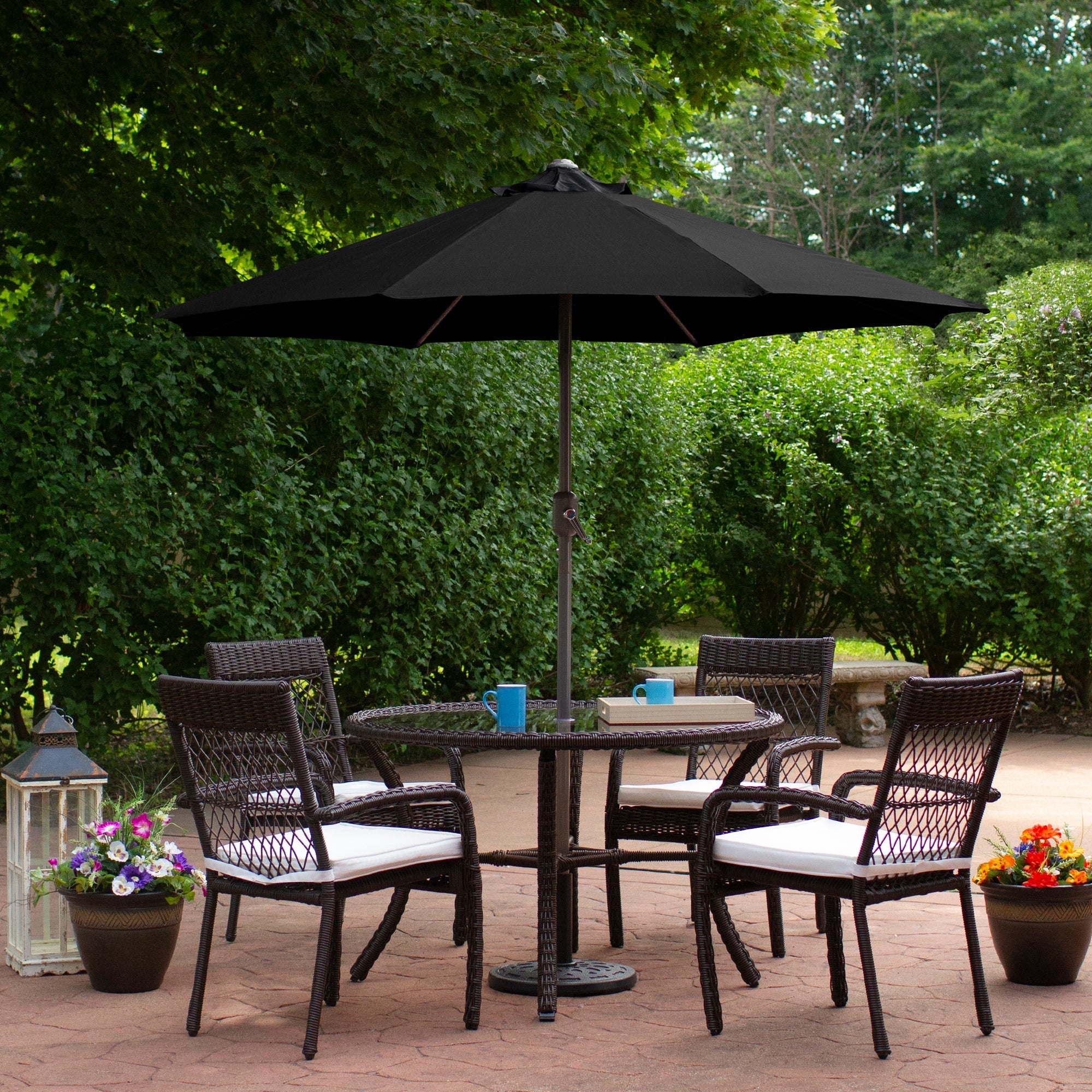  Outdoor Patio Market Umbrella with Hand Crank - Black - Bonton