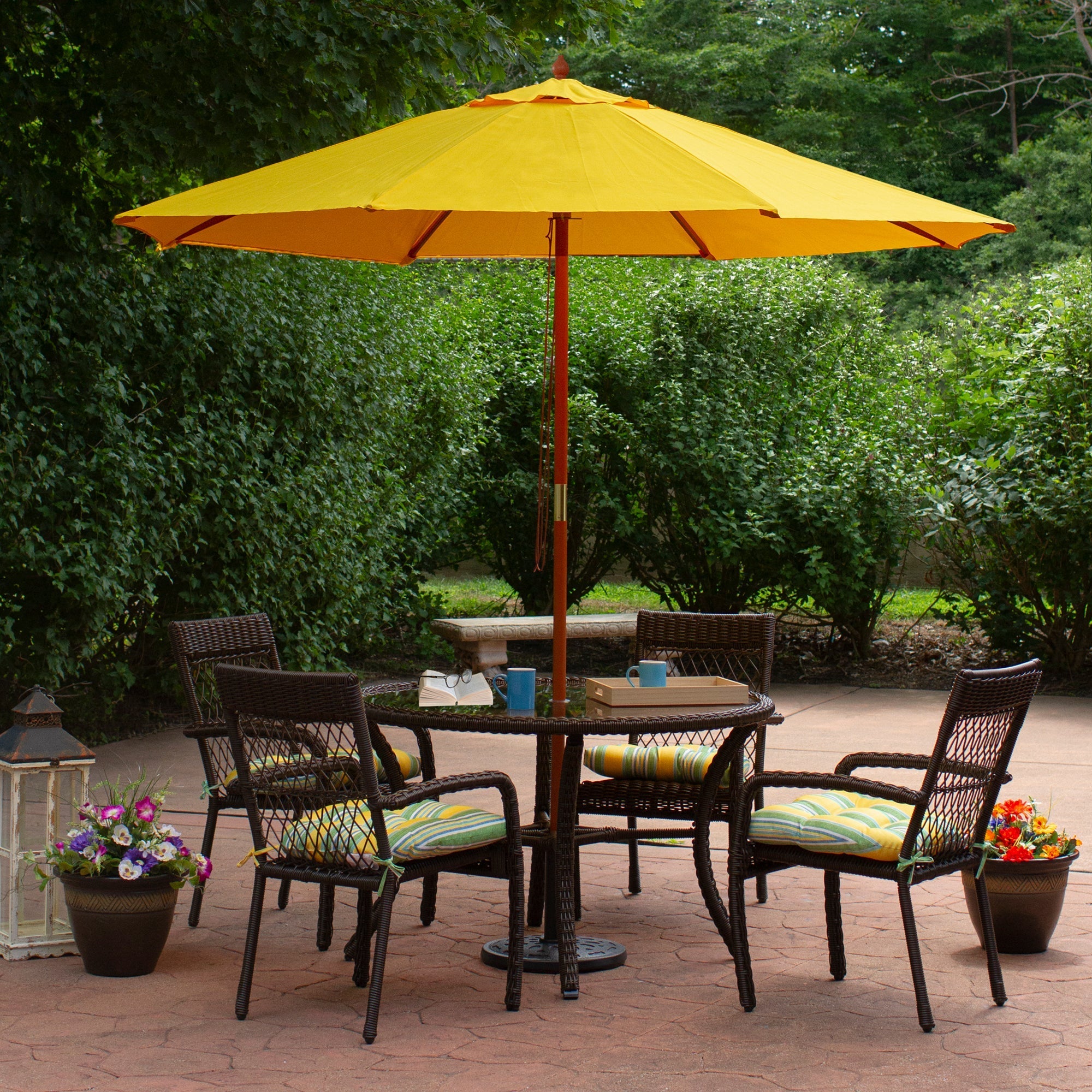  Outdoor Patio Market Umbrella with Wooden Pole - Yellow - Bonton