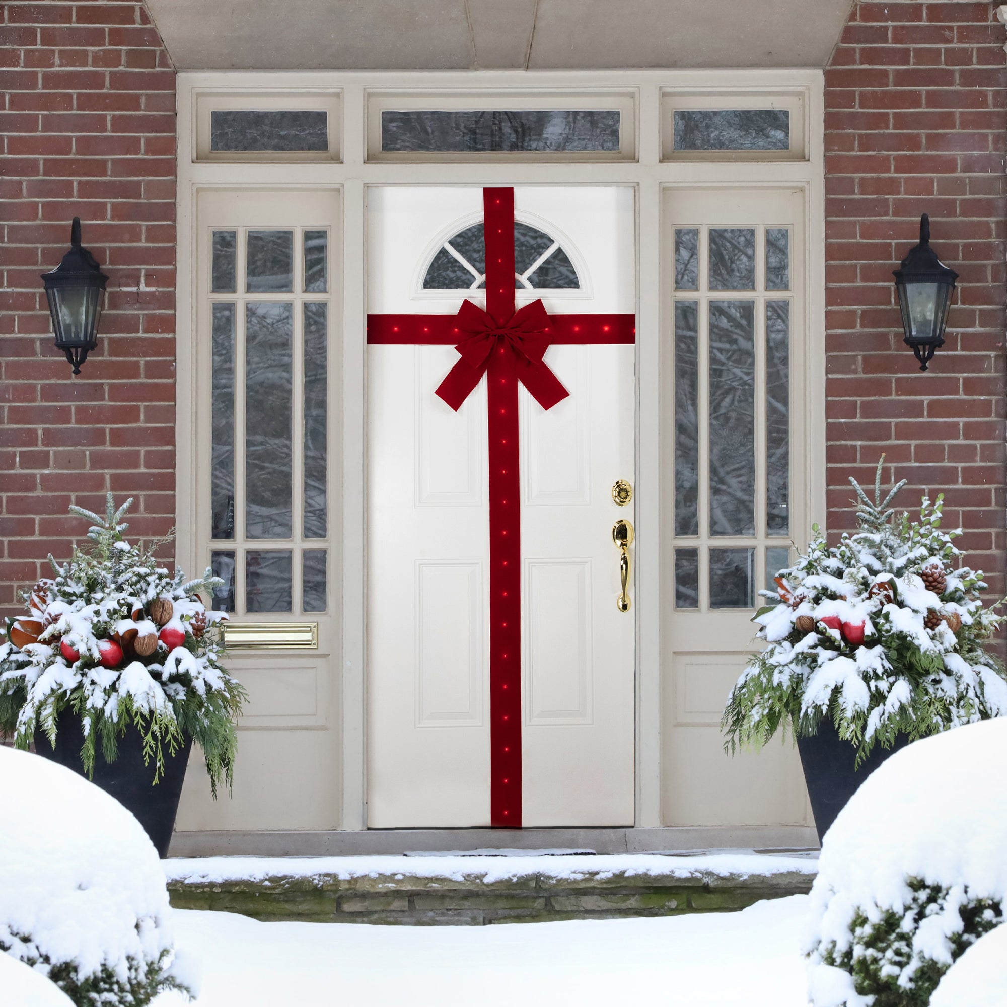  Northlight 14' Pre-Lit Battery Operated Red Velvet Christmas Door Bow - Default Title - Bonton