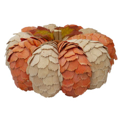 Fall Harvest Layered Wooden Leaves Pumpkin - 10" - Beige and Orange