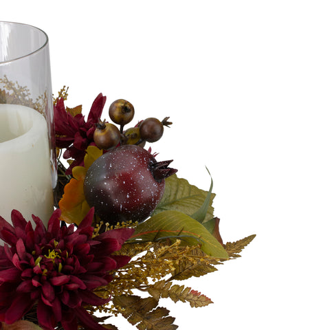 Mums With Pomegranate Fall Harvest Pillar Candle Holder Centerpiece - 22"