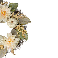 Dahlia and Pumpkin Fall Artificial Floral Wreath  22-Inch