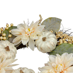 Dahlia and Pumpkin Fall Artificial Floral Wreath  22-Inch