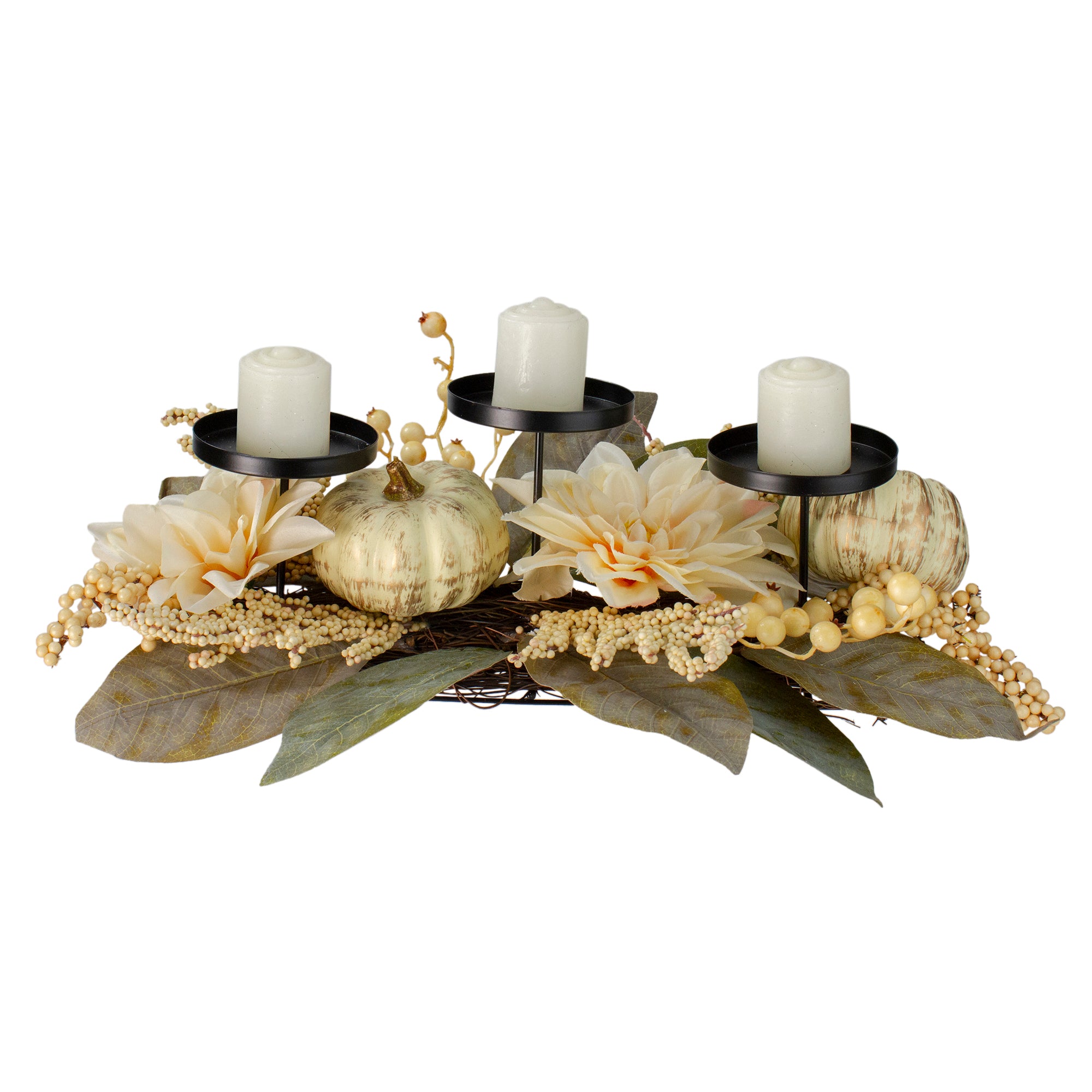  Northlight Dahlia and Pumpkin Fall Harvest Candle Holder Centerpiece - 21