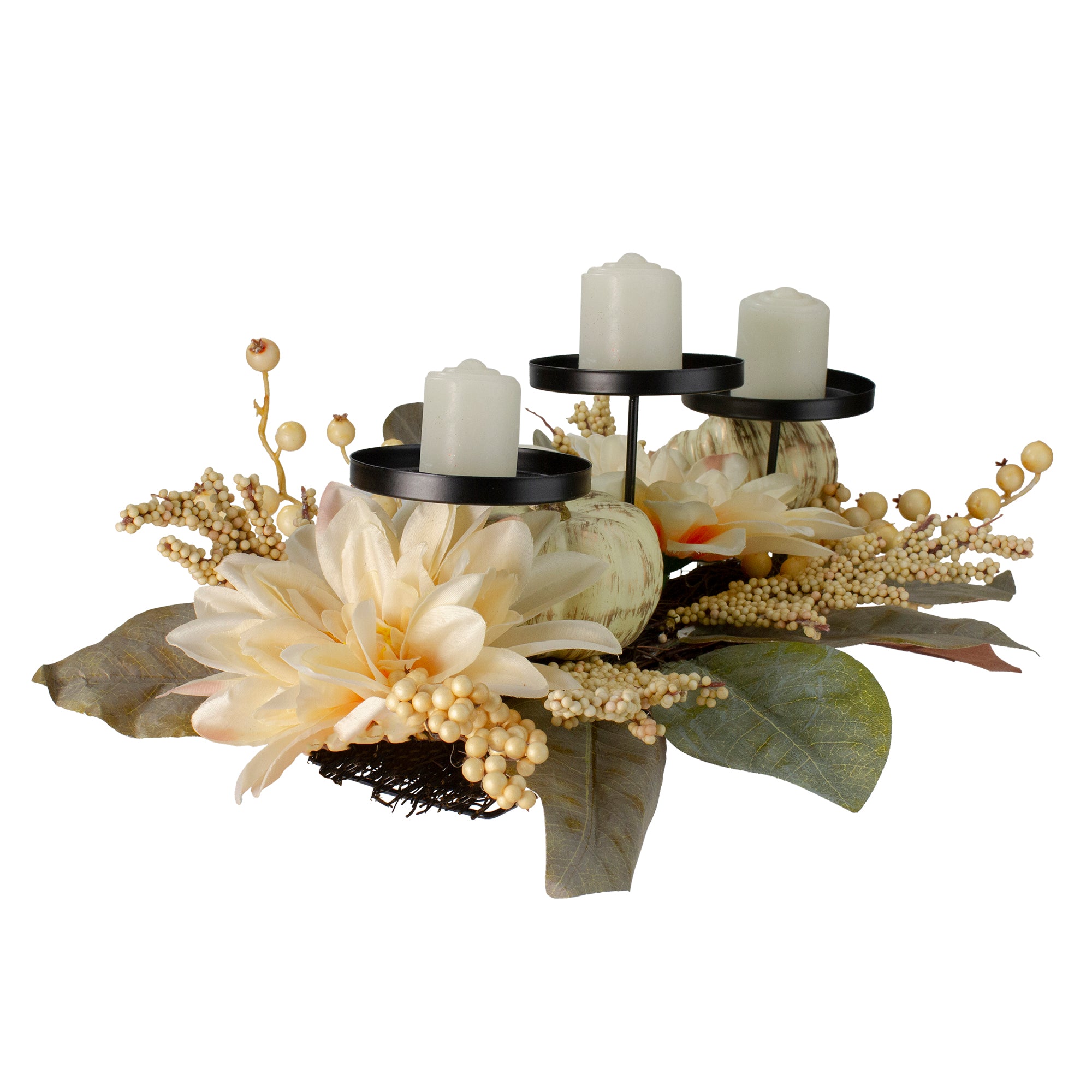  Northlight Dahlia and Pumpkin Fall Harvest Candle Holder Centerpiece - 21