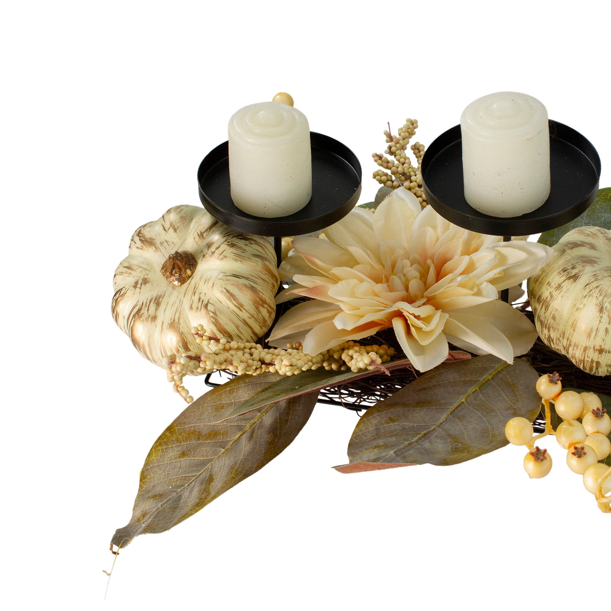  Northlight Dahlia and Pumpkin Fall Harvest Candle Holder Centerpiece - 21