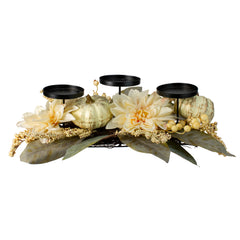 Dahlia and Pumpkin Fall Harvest Candle Holder Centerpiece - 21"