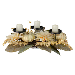 Dahlia and Pumpkin Fall Harvest Candle Holder Centerpiece - 21"