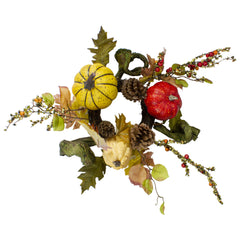 Pumpkin  Berries  Foliage and Pine Cone Fall Harvest Wreath - 13 Inch  Unlit
