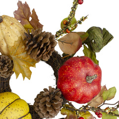 Pumpkin  Berries  Foliage and Pine Cone Fall Harvest Wreath - 13 Inch  Unlit