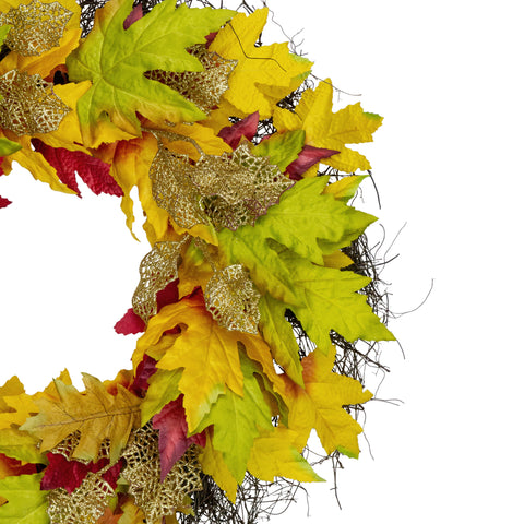 Maple Leaf Artificial Fall Harvest Wreath  22-Inch