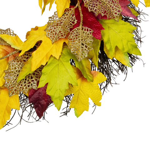Maple Leaf Artificial Fall Harvest Wreath  22-Inch