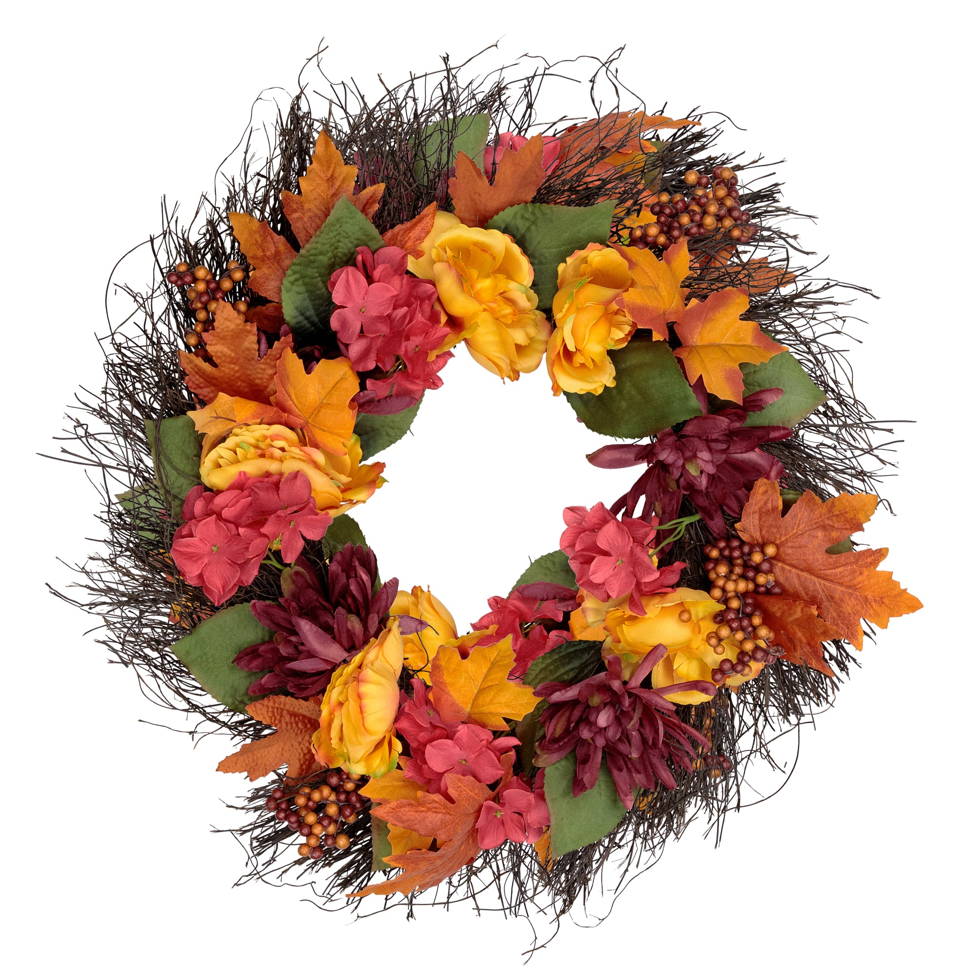  Northlight Peony and Mum Artificial Fall Harvest Wreath  24-Inch - Default Title - Bonton