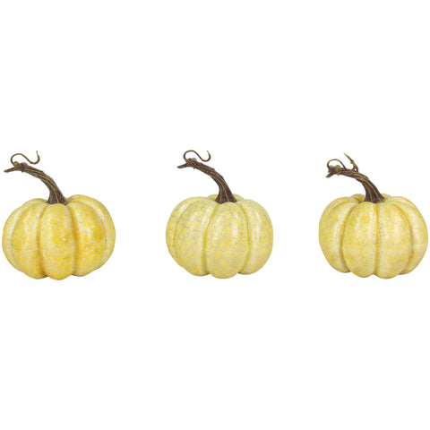 Antiqued Crackle Finish Fall Harvest Pumpkins - 4" - Set of 3 - Yellow