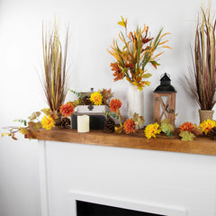 5.5' X 6" Autumn Harvest Orange and Yellow Mums With Maple Leaves Garland - Unlit