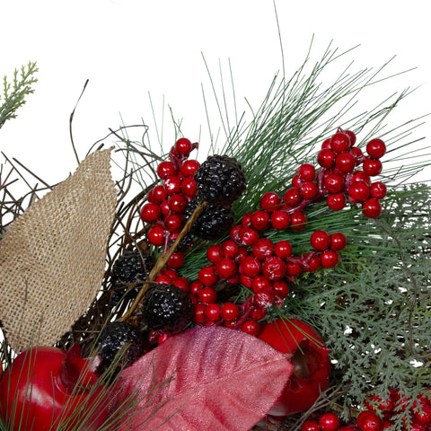 24" Autumn Harvest Pine  Berry and Pomegranate Wreath - Unlit