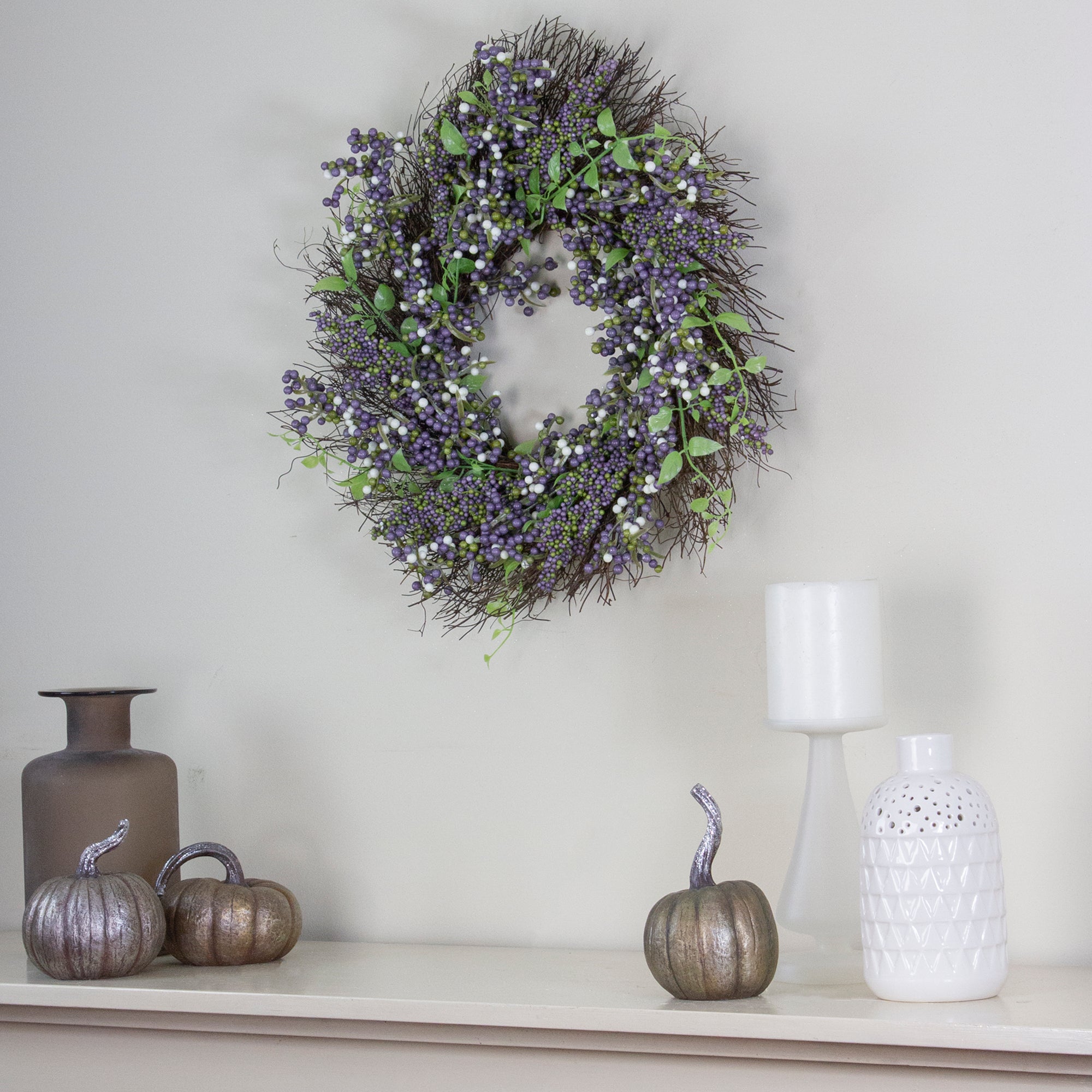  Northlight Purple Mini Berry Artificial Thanksgiving Wreath  22-Inch Unlit - Default Title - Bonton