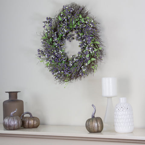 Purple Mini Berry Artificial Thanksgiving Wreath  22-Inch Unlit