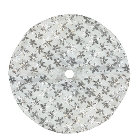 20" White and Silver Sequin Snowflake Mini Christmas Tree Skirt