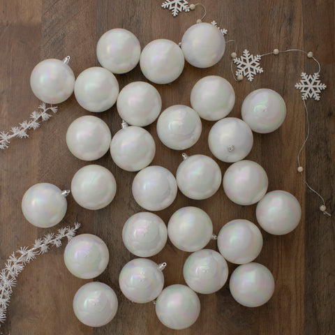 32ct White Iridescent Shatterproof Shiny Christmas Ball Ornaments 3.25" (80mm)