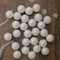 32ct White Iridescent Shatterproof Shiny Christmas Ball Ornaments 3.25" (80mm)
