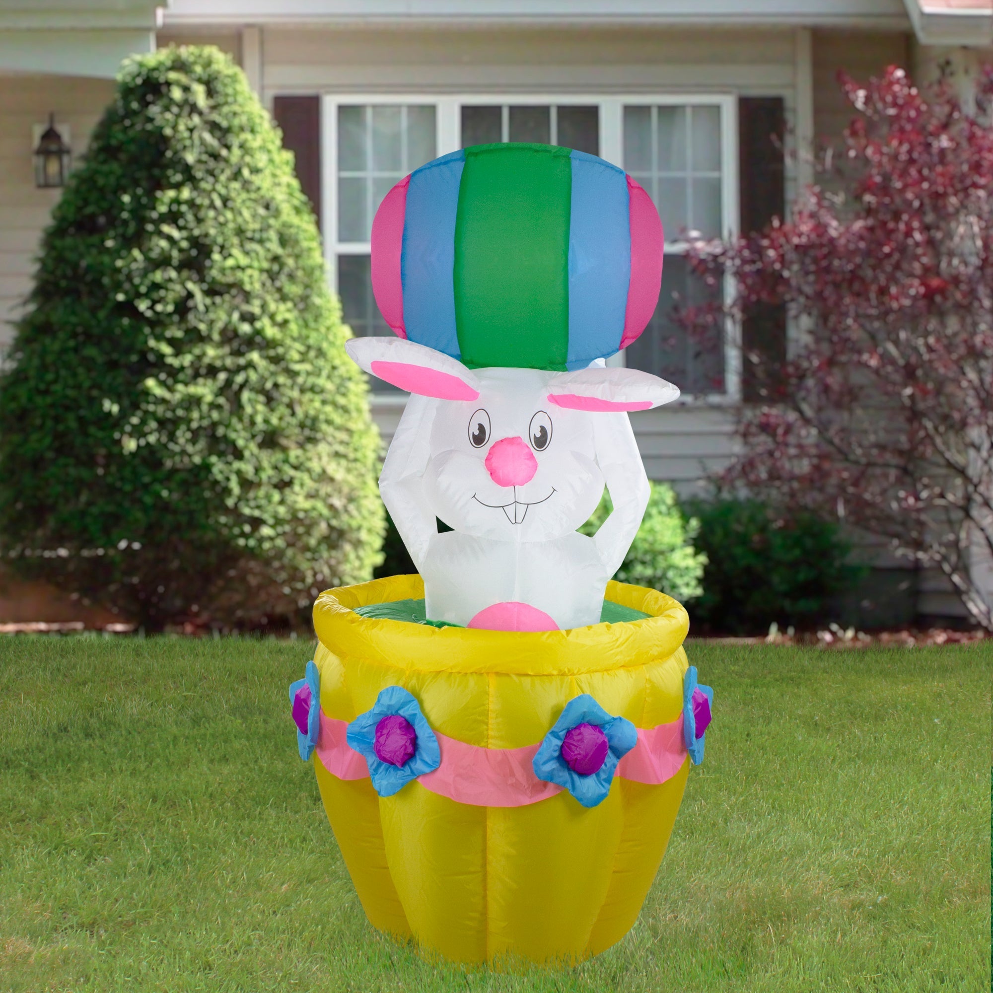  Inflatable Easter Bunny Lighted Basket, 5.5' - Green - Bonton