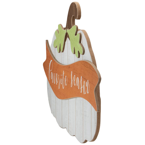 19" White Wooden Pumpkin Favorite Season Hanging Wall Sign
