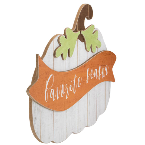 19" White Wooden Pumpkin Favorite Season Hanging Wall Sign